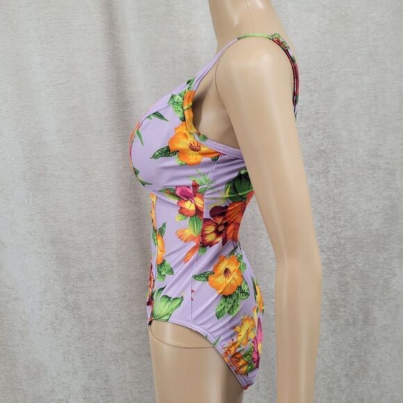 Victoria's Secret Y2K Water Bra Purple Floral One Piece Swimsuit Women's Size 14 - Picture 3 of 16